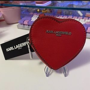 Karl Lagerfeld Zip Around Fushia Red Heart Coin Purse